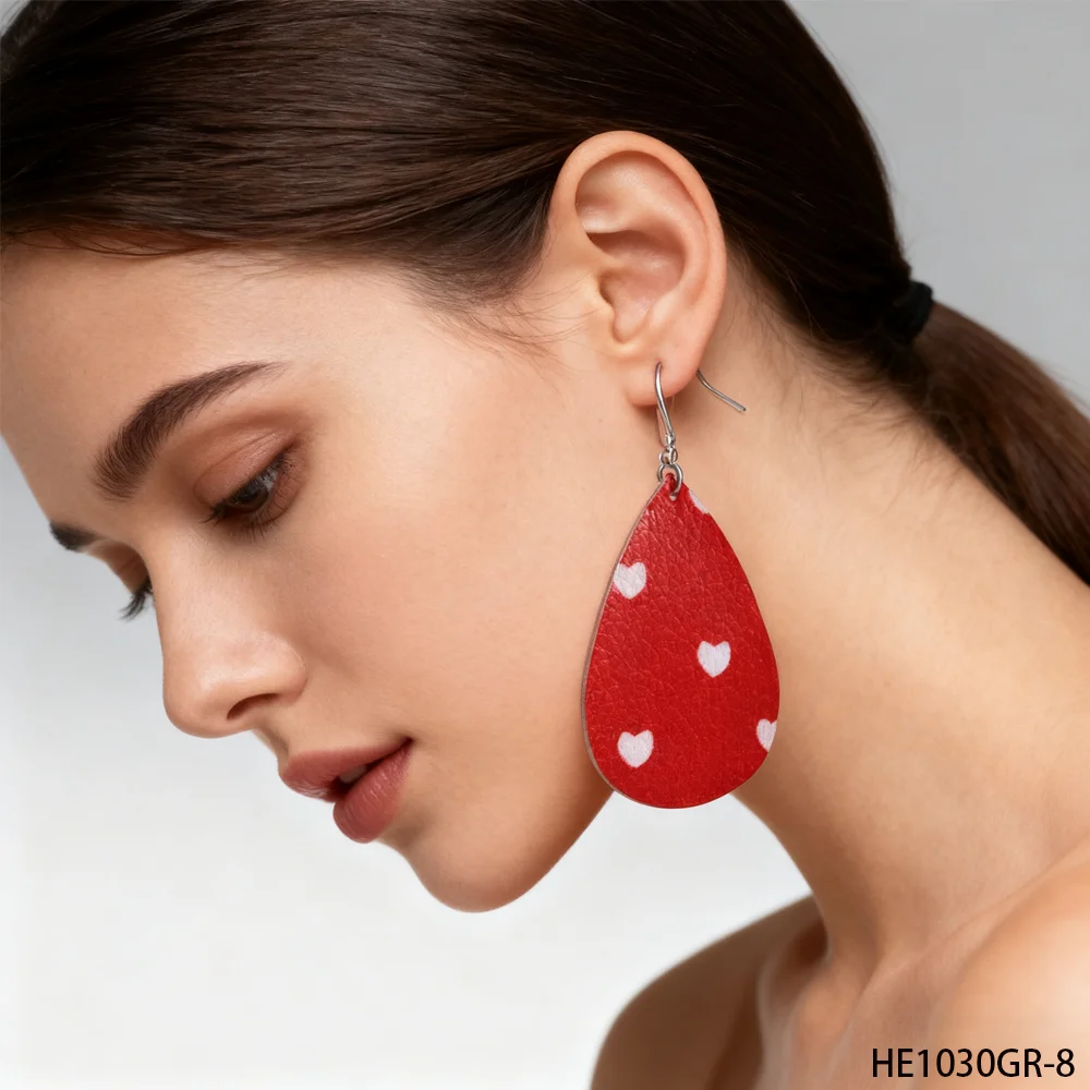 PESENAR  These are red water drop ear hook earrings decorated with white hearts suitable for Valentine s Day