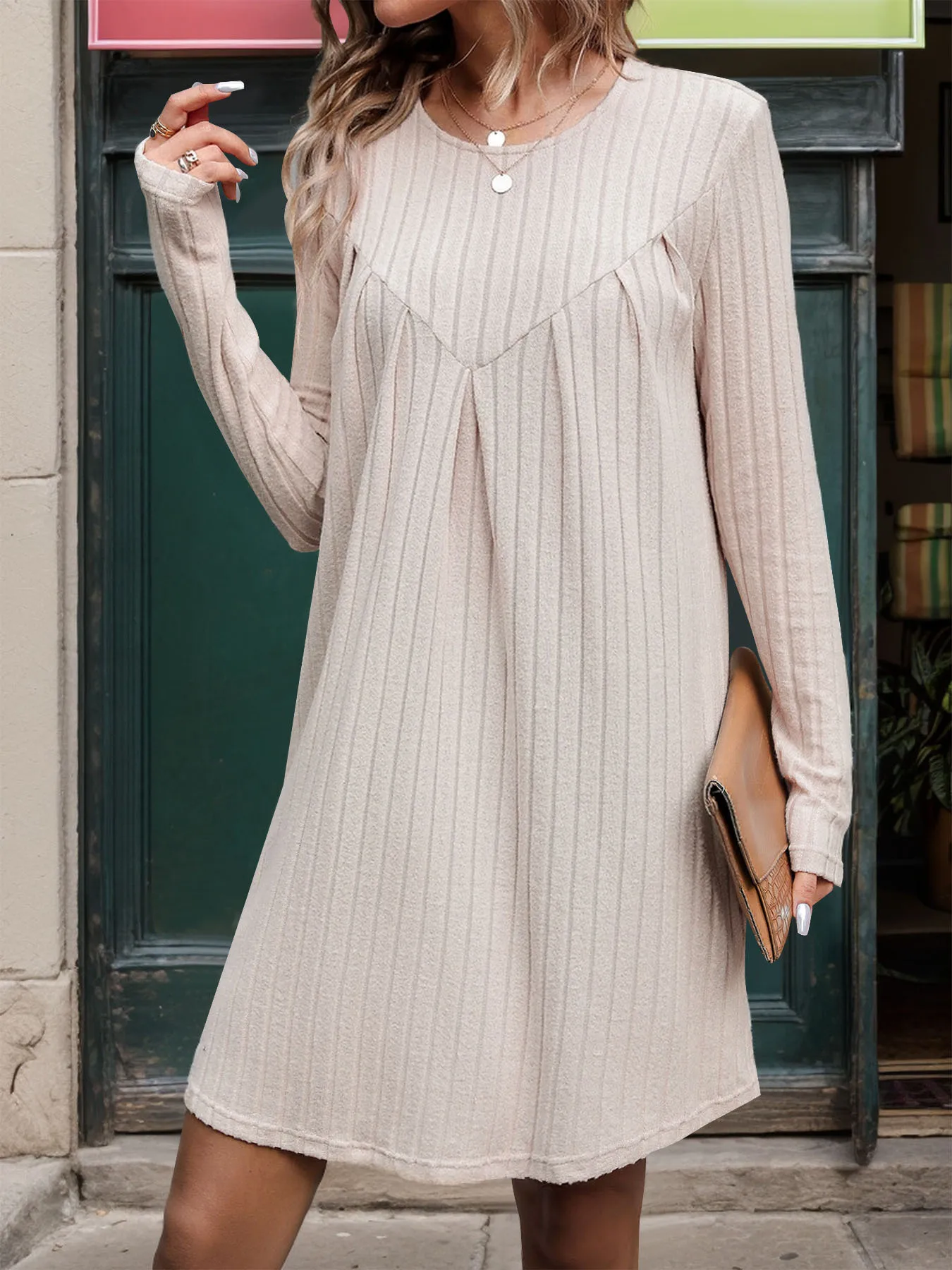 

2024 autumn and winter grinding wool pit stripes knitted dress long-sleeved sweater dress Amazon Europe and the United States cr