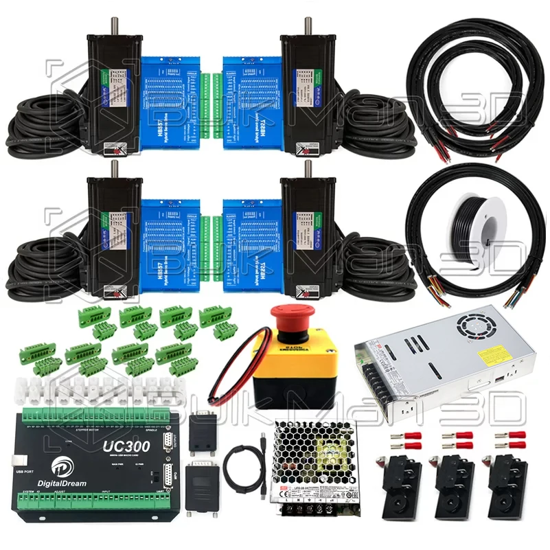 Paquete de controlador USB UC300 Mach3 de 4 ejes con motores paso a paso de circuito cerrado de 3N.m para máquina CNC OXMAN/ULTIMATE Bee/QueenBee Pro