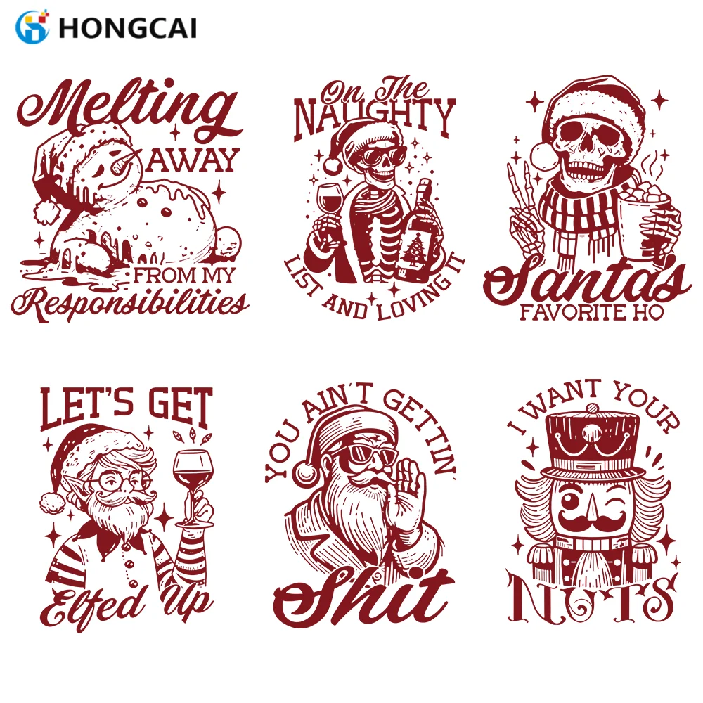 مجموعة ملصقات نقل الحرارة لعيد الميلاد غير التقليدية مكونة من 6 قطع - فيلم نقل ملابس DIY عالي الجودة، سهل الاستخدام. #1