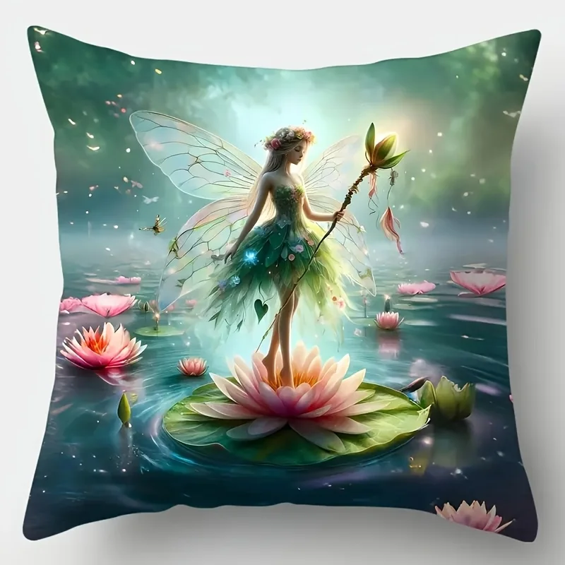 Butterfly water lily patterns digital printing pillow cover Short plush Suitable living rooms bedrooms sofas throw cushion cover