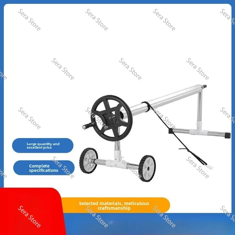 Black Movable Aluminum Pool Cover Roller With Wheels Portable Solar Blanket Winding Reel For Indoor Outdoor Swimming Pool