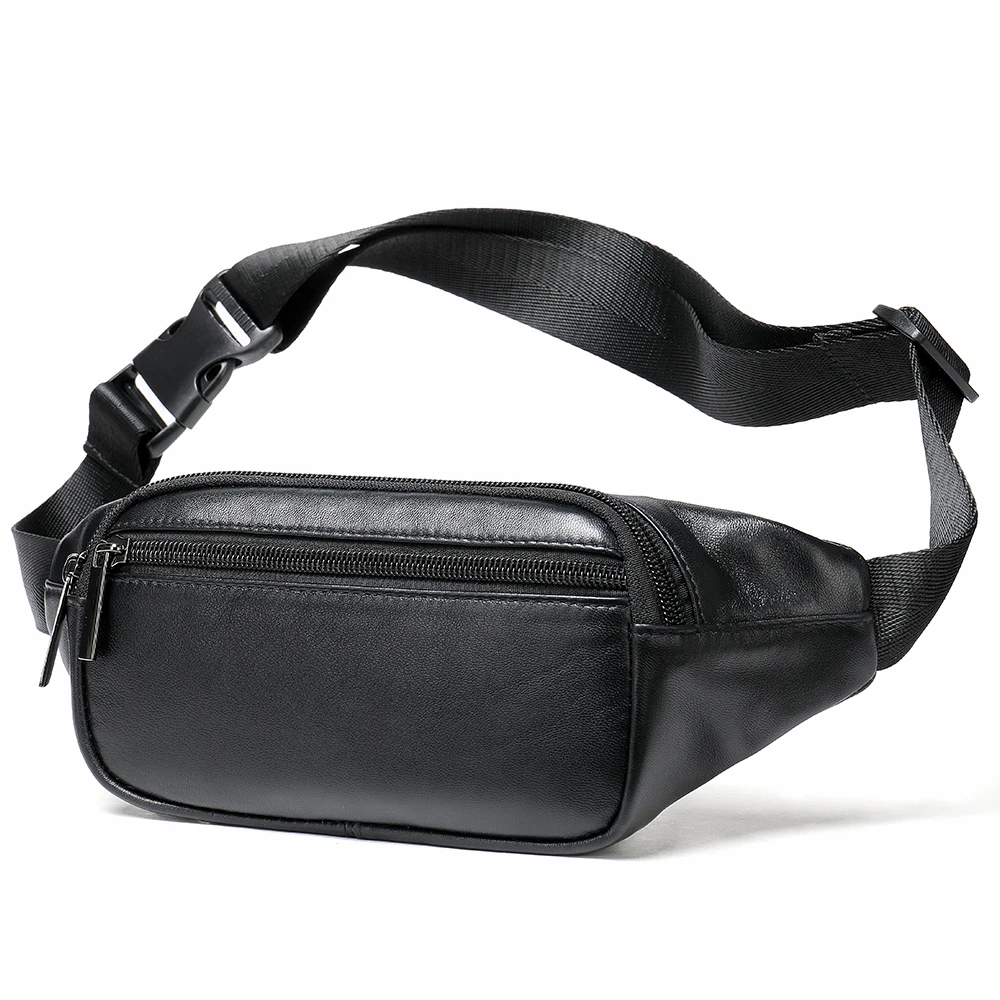 

Casual Men's Waist Bag Belt Men Sheep Genuine Leather Waist Pack Black Male Fanny Pack Designer Man Belt Pouch Sling Bag