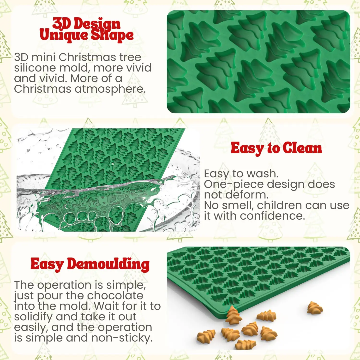 FAIS DU Mini Christmas Tree Moulds - 100 Cavity Silicone Mould for Gummy, Cookies, Pudding, Jelly & Dog Biscuit view 3