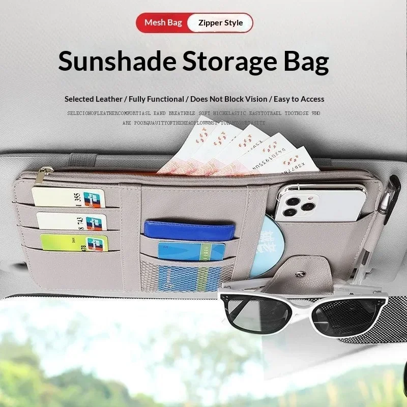 Organizador de Visor Solar para Carro com Múltiplos Bolsos e Zíper, Bolsa de Armazenamento para Auto, Caminhão e SUV, Suporte para Notas, Canetas, Car