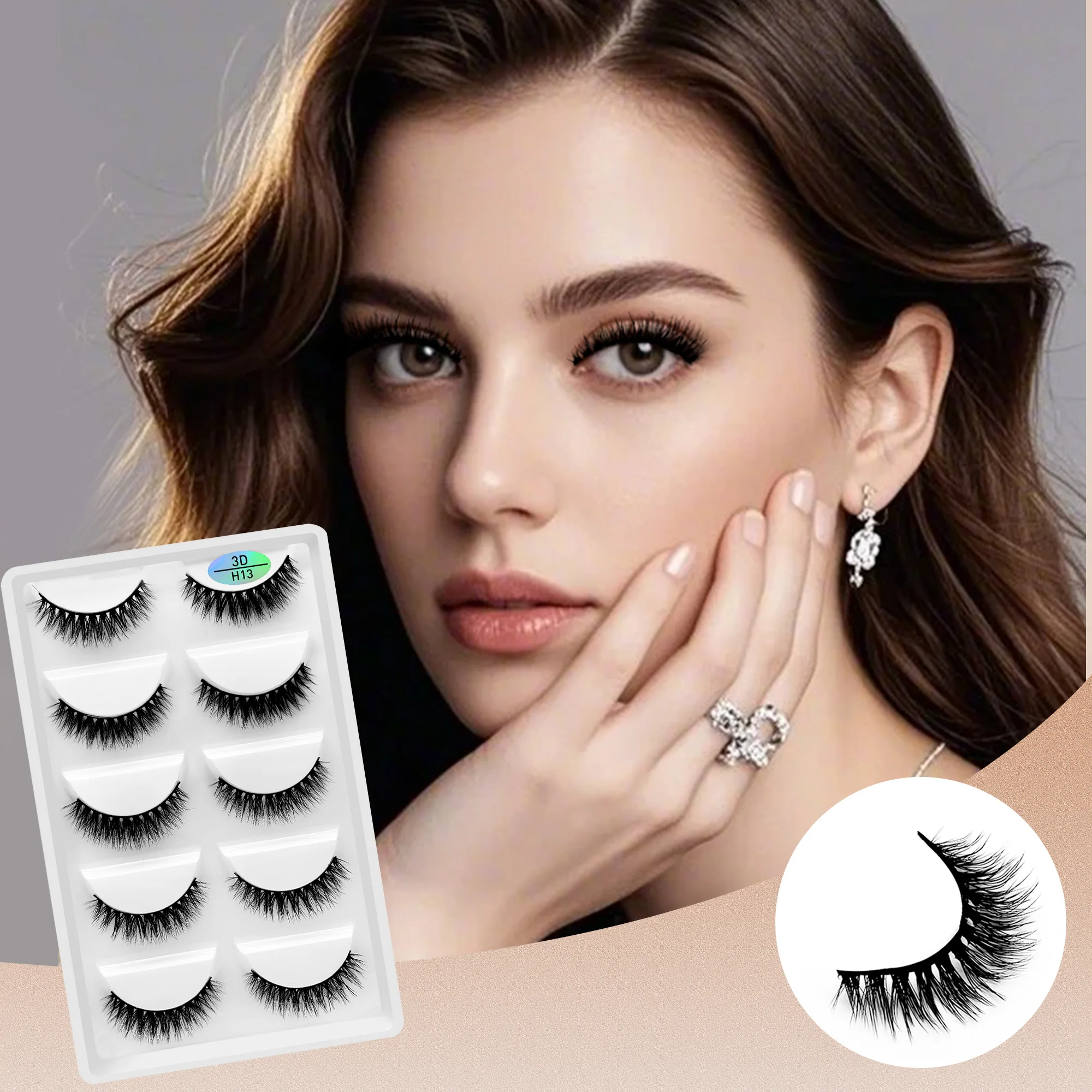 متوسط الطبيعية رقيق حجم الرموش الصناعية ثلاثية الأبعاد المنك جلدة تمديد ماكياج المنك رموش السائبة 5 أزواج #1