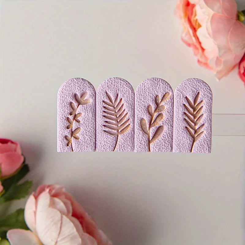 7-teiliges Set mit Ohrringformen aus Ton mit botanischem Blattmuster, frischen Pflanzen- und Rankenblättern, Ton-Ausstechformen und Werkzeugen für die Herstellung von Ohrringen, Anhängern und Schmuck – Detail 12