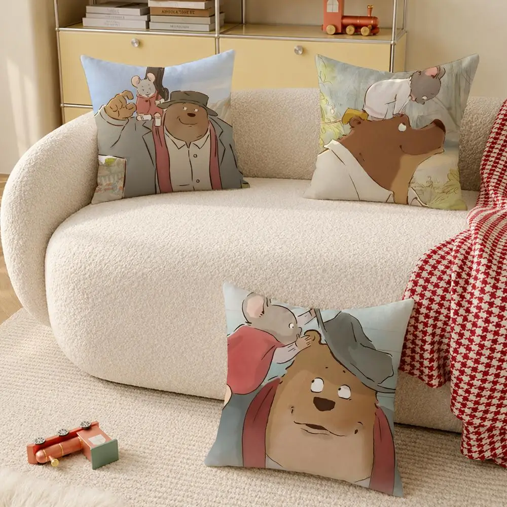 Anime E-Ernest And Celestine Cushion Cover Wrinkle-Resistant Short Plush Cushion Covers Breathable Machine-Washable