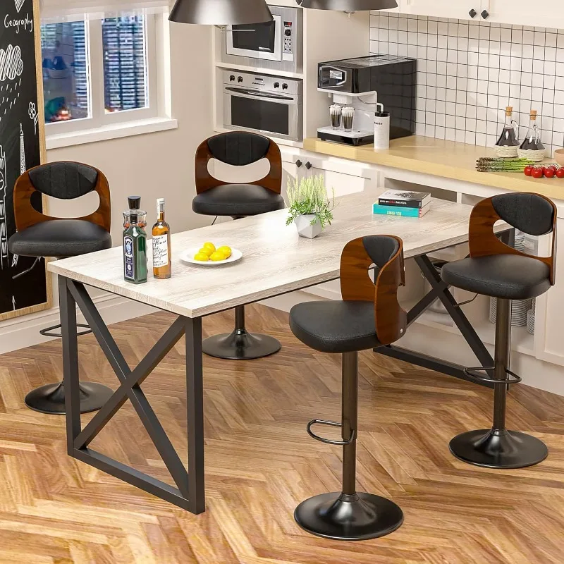 

VECELO Swivel Bar Stools Set of 4,Counter Height Stools with Bentwood Back,Armrest&Footrest,Adjustable PU Leather Bar Chairs for