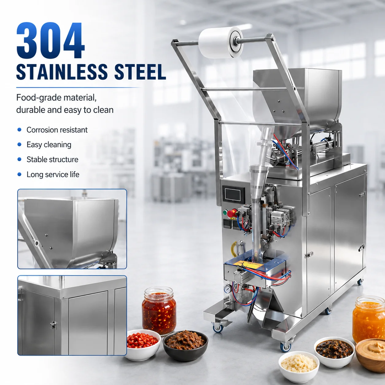 Vertical Sauce Packing Machine With Mixer For High Viscosity Paste And Sauce With Particles Sauce Packing Machine