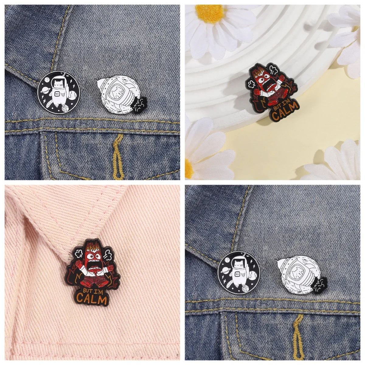 Badges Metal Pin Cartoon Cute Space Cat Brooch Astronaut Rocket Badge Creative Accessory Brooch Badges Metal Pins for Backpacks
