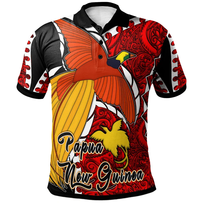 Fashion Polynesian Graphic Polo Shirt For Men 3d Print Papua New Guinea Short Sleeves Button Tees Casual Street Lapel T-Shirt