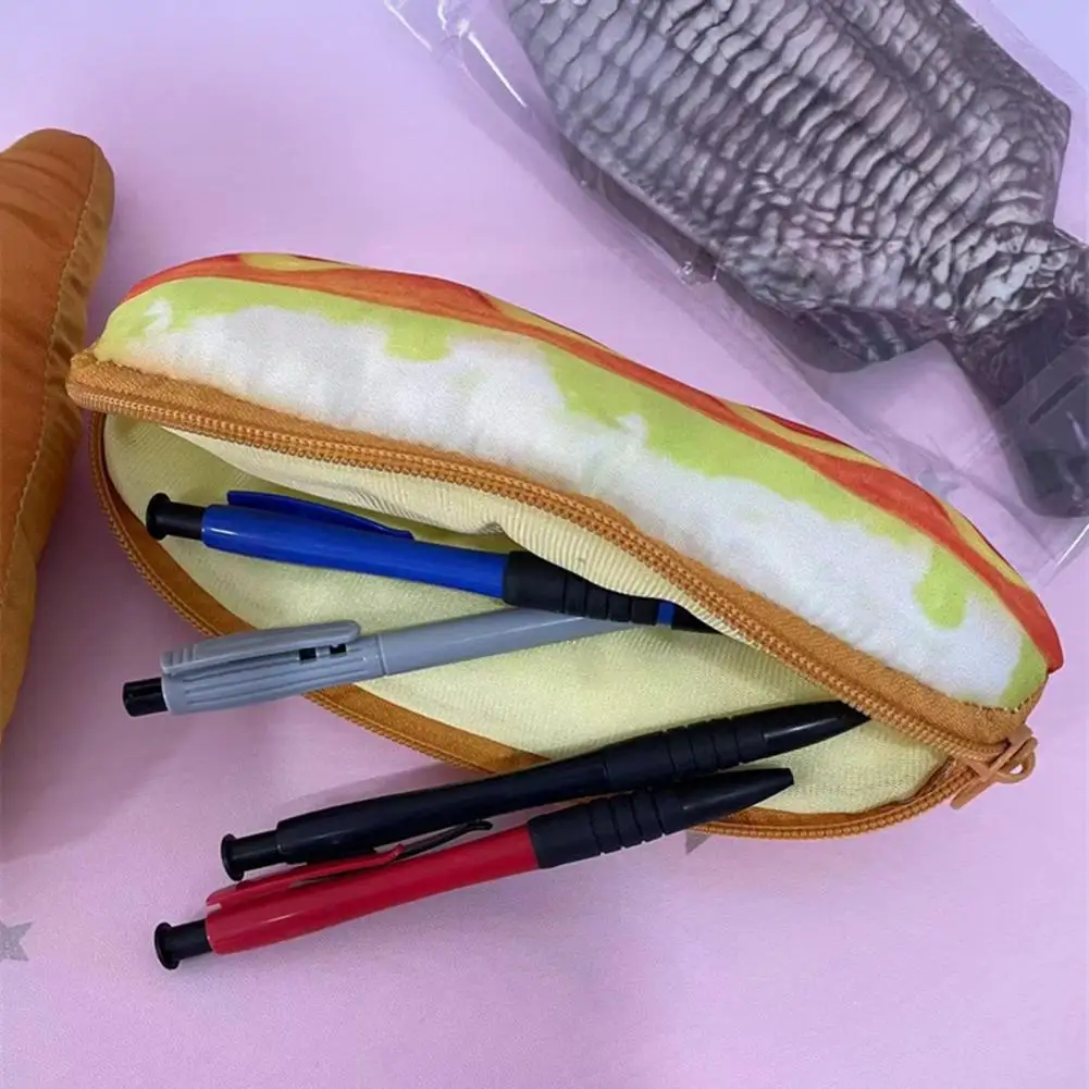 

Маленький держатель для канцелярских принадлежностей, дизайн с мультяшным хлебом, пенал на молнии, держатель для кистей для макияжа, органайзер для школьных принадлежностей для детей