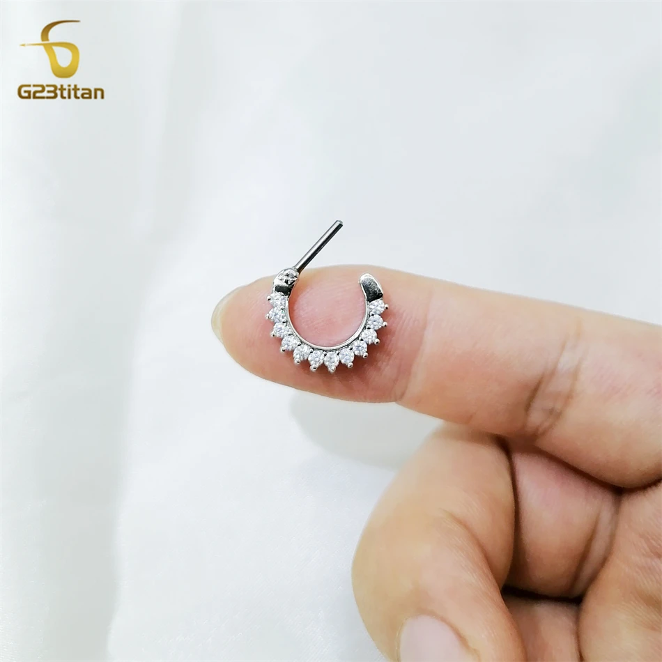 G23titan 16G 8mm Septum Clicker Crystal Zircon Nose Piercing Ring G23 Titanium Bar Silver Color Body Jewelry Gothic Accessories