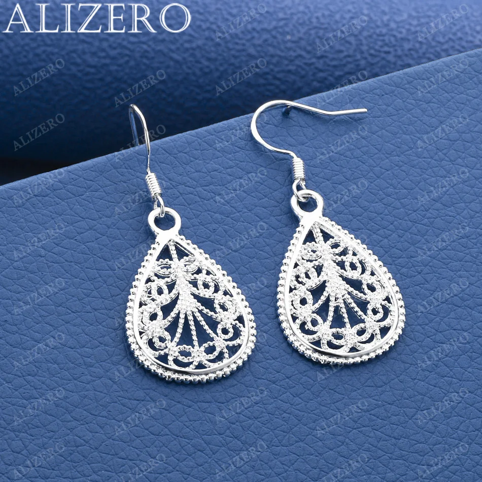 

ALIZERO 925 Sterling Silver Carved Water Drop Earrings For Women Jewelry Fashion Romantic Elegant Engagement Wedding Accessorie