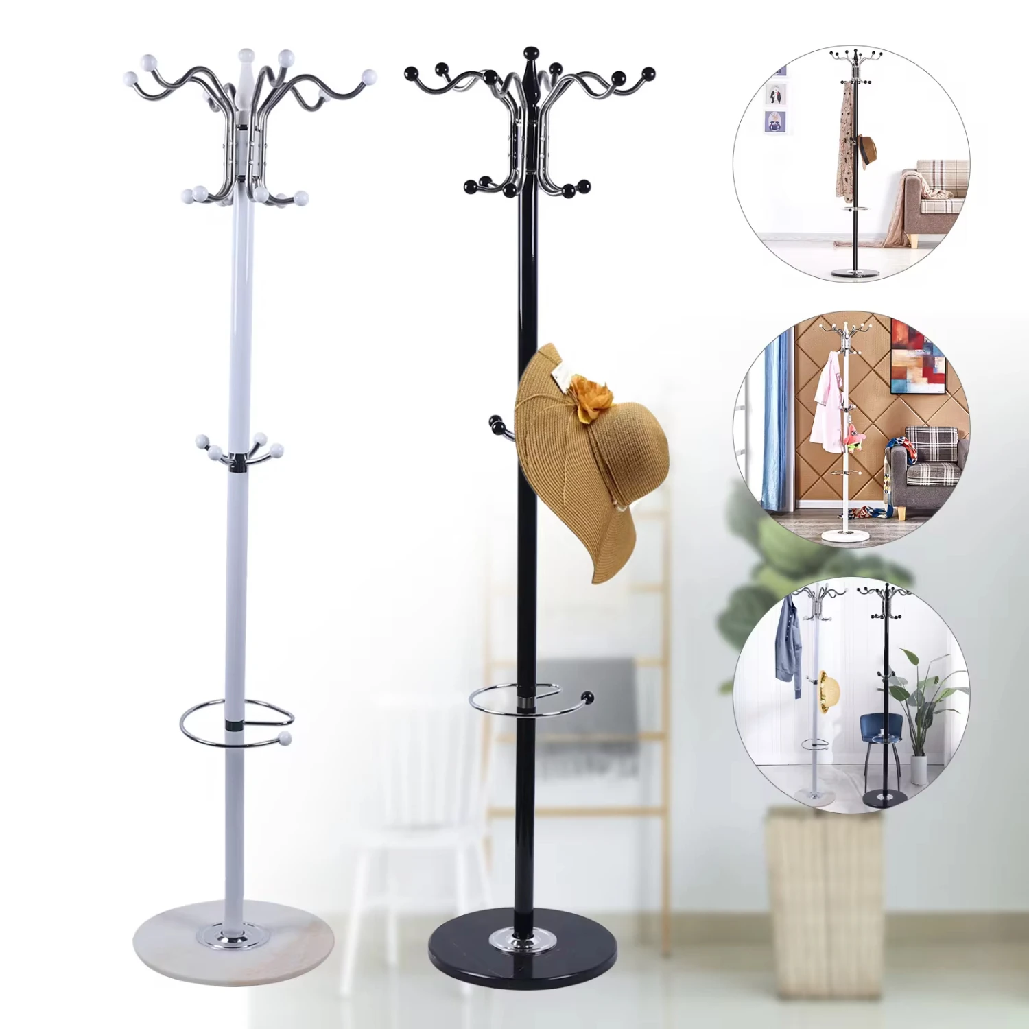 

Metal Coat Tree Coat Racks with 16 Hat Jacket Stand Tree Holder Hanger Rack Marble Base