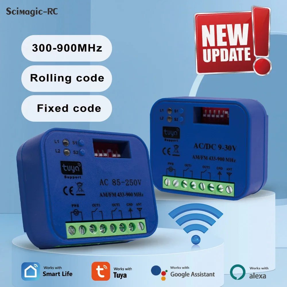 Tuya WIFI الذكية استقبال تحكم التيار المتناوب/تيار مستمر 9 فولت-30 فولت 220 فولت 2CH 300 ميجا هرتز إلى 868 ميجا هرتز 433 ميجا هرتز فتحت باب المرآب/بوابة التحكم عن بعد التبديل