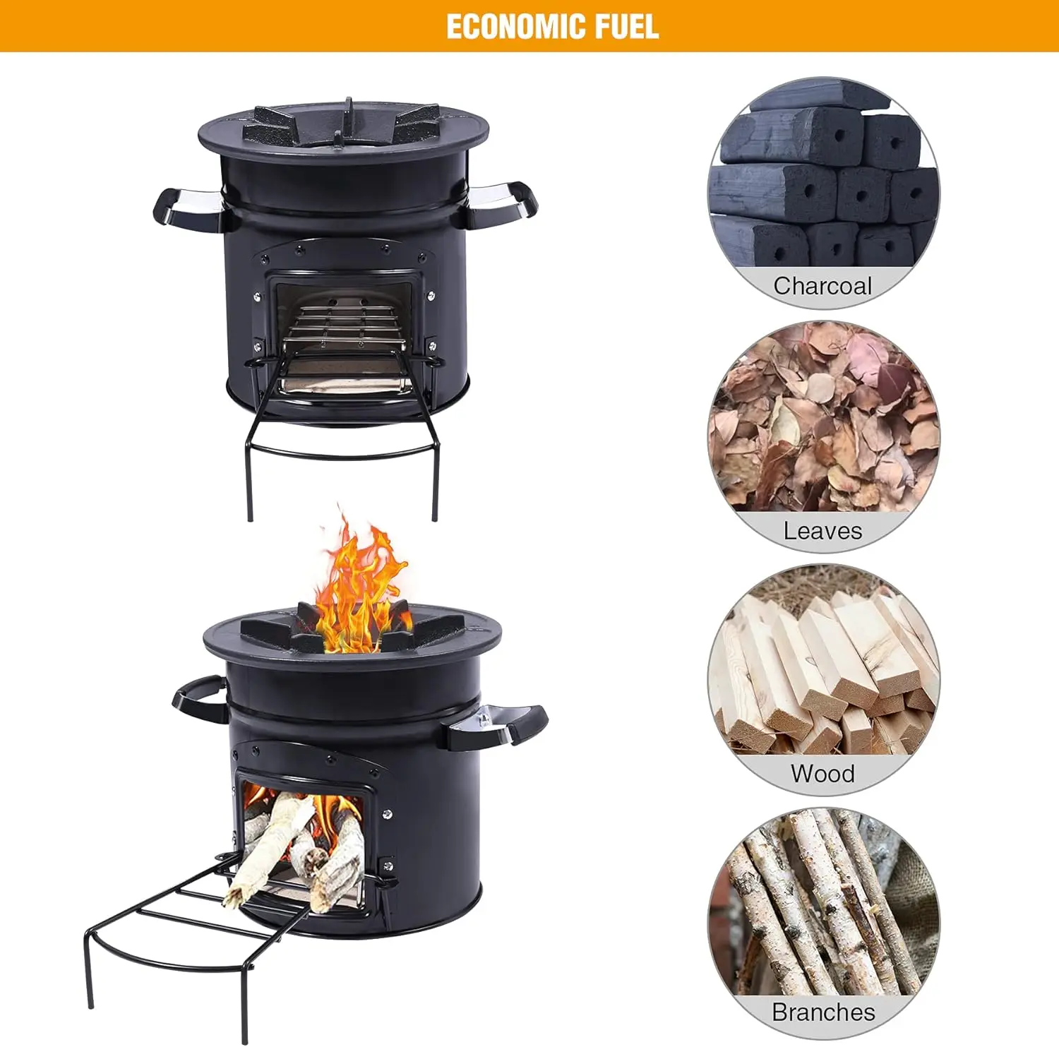 Wood Burning Camp Stove, Portable Cast Iron Camping Wood Stove, Black Woodstove with Carrying Case for Backpacking Outdoor