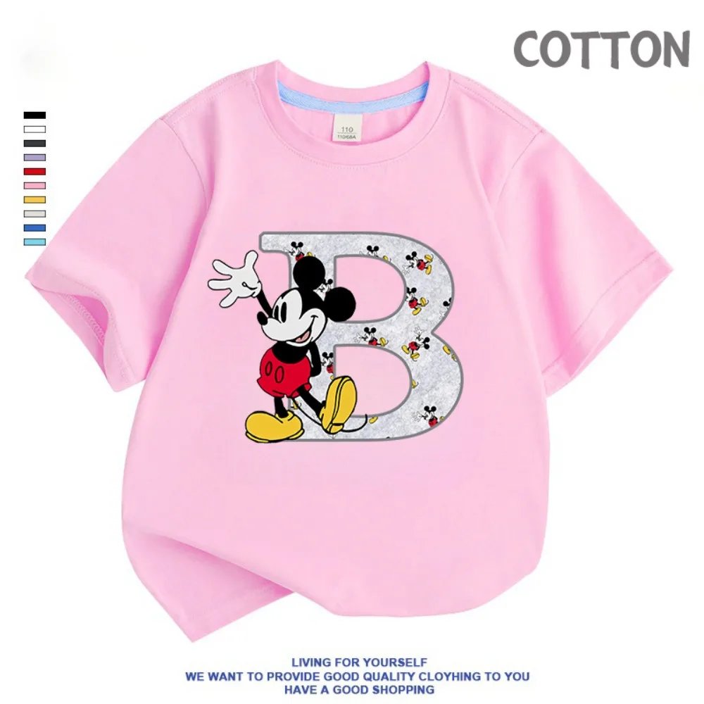 

Mickey Mouse Children's T-Shirt Letter ABC Cotton Combination Tee Shirts Disney Cartoons Kawaii Kid Casual Clothes Girl Boy Tops