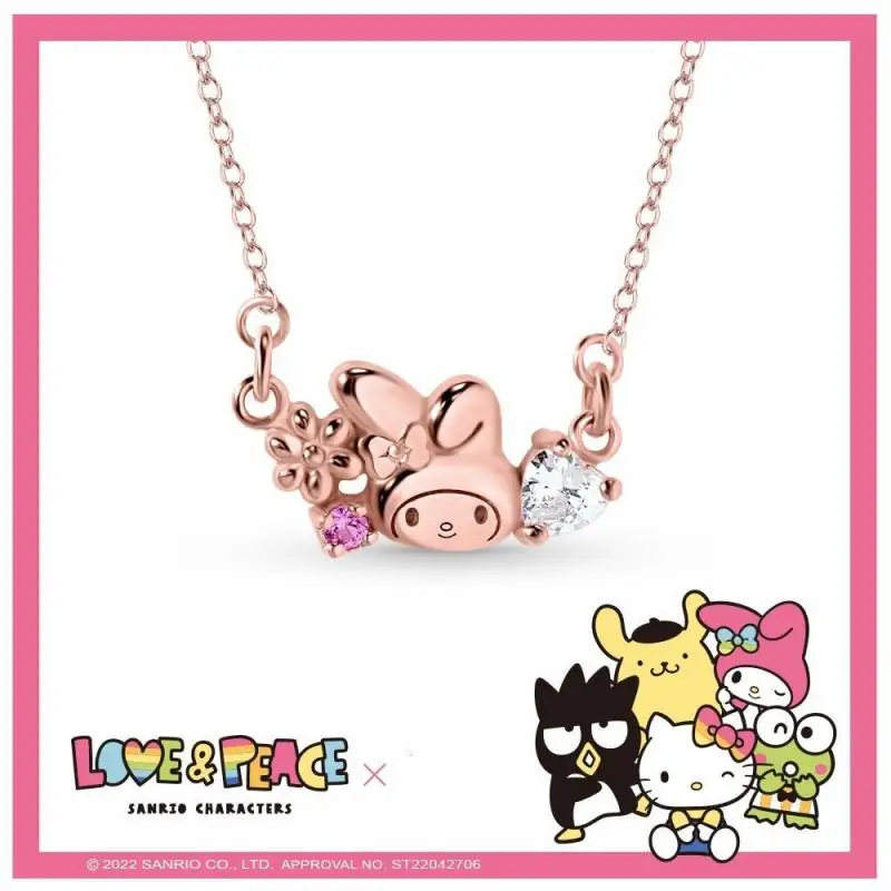 Sanrio Theme Love& Peace Mymelody Sterling Silver Necklace Kawaii Creative Personality Necklace Fashion Gifts for Friends