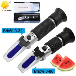 1 Set Sugar Refractometer Meter 0-32%  0-80% Brix ATC Handheld Brewing Auto Refractometer Fruit Sauce  Fruit Juice Meter