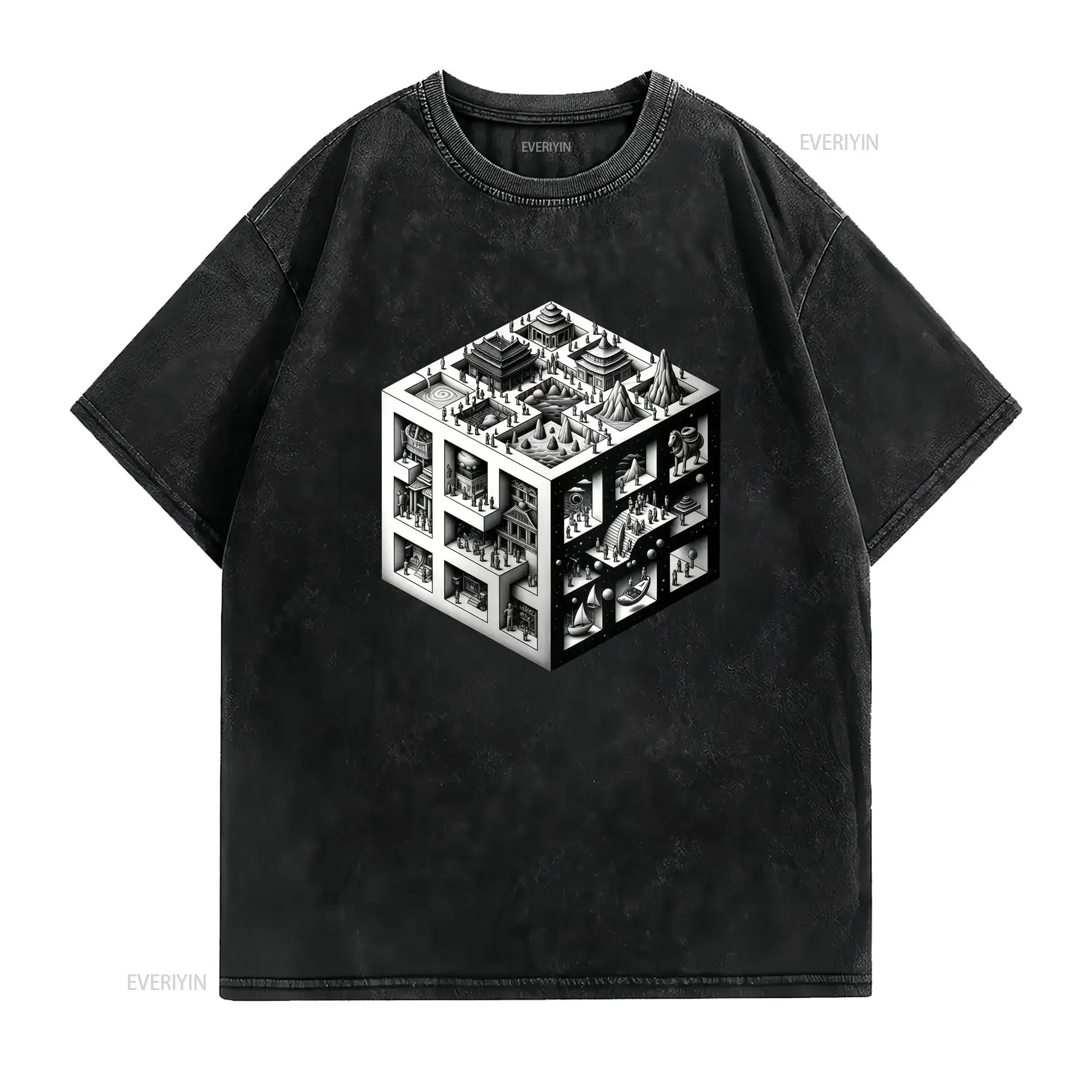 M C Escher Surreal Morphing geometric T Shirt  for Him or Her Birthday tee vintage Washed streetwear Stylish fashion graphic