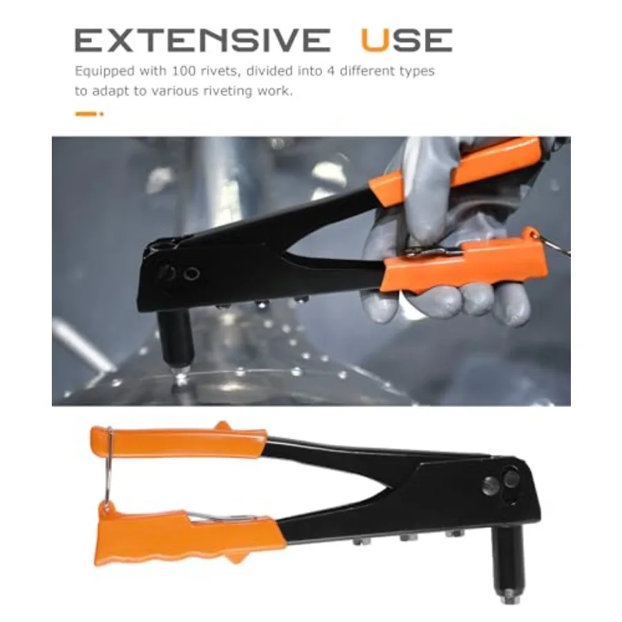 Heavy Duty Manual Rivet Gun Kit for Automotive and Metal Sheet Fastening Includes 4Size 100 Rivets 3 321 85 323 16 Ideal for Re