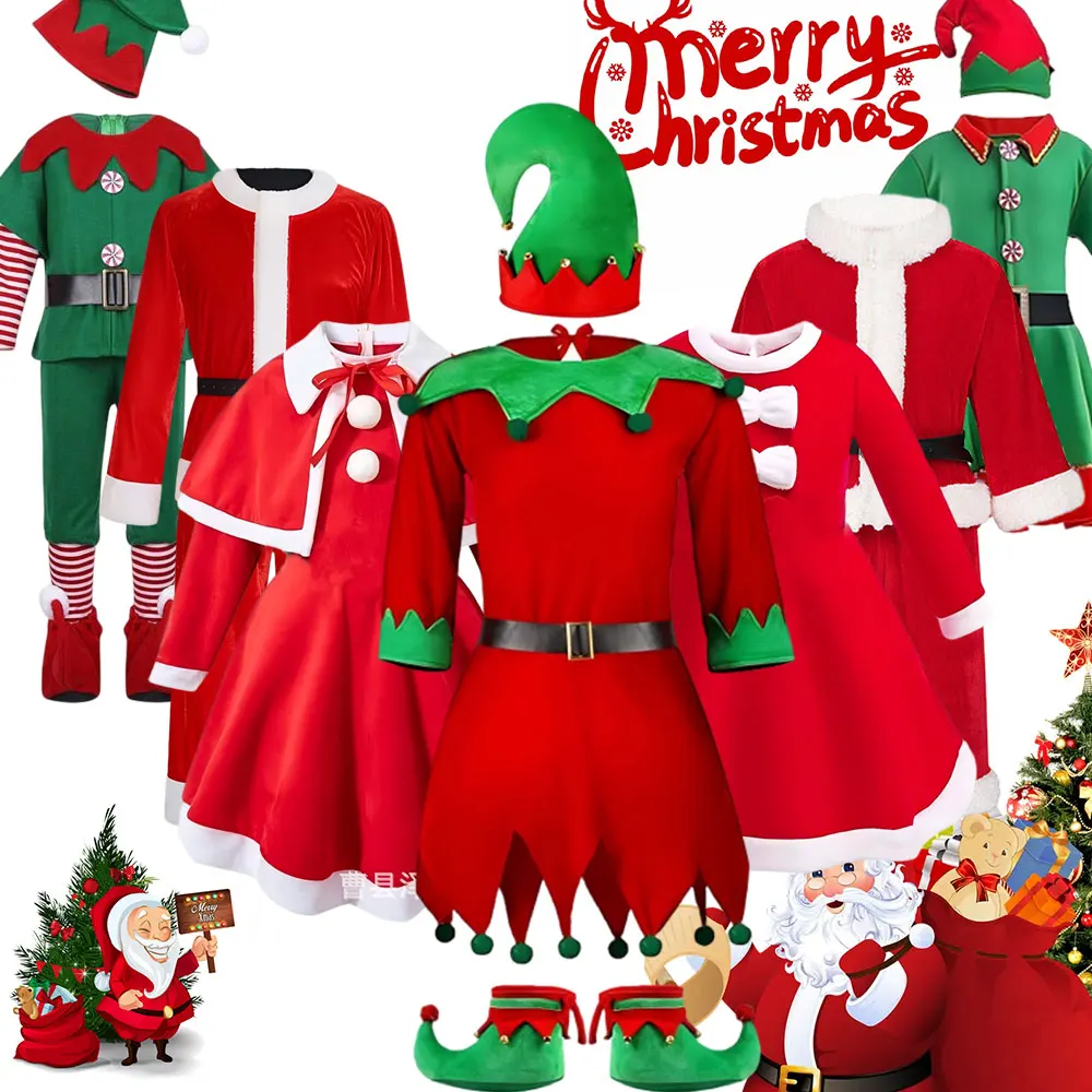 

2025 to 2026 Santa Claus Cosplay Costume for Girls Boys Christmas Elf Dress St.Nicholas Apparel Kid Xmas Party New Year Clothing