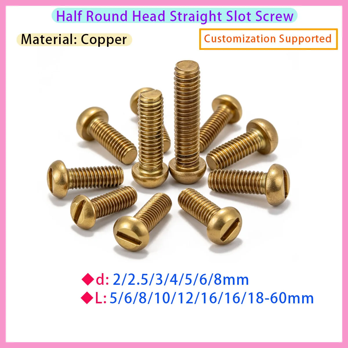 M3 M4 M5 M6 M8 Brass Slotted Round Head Screw, Suitable for Precision Maintenance and Aesthetic Applications