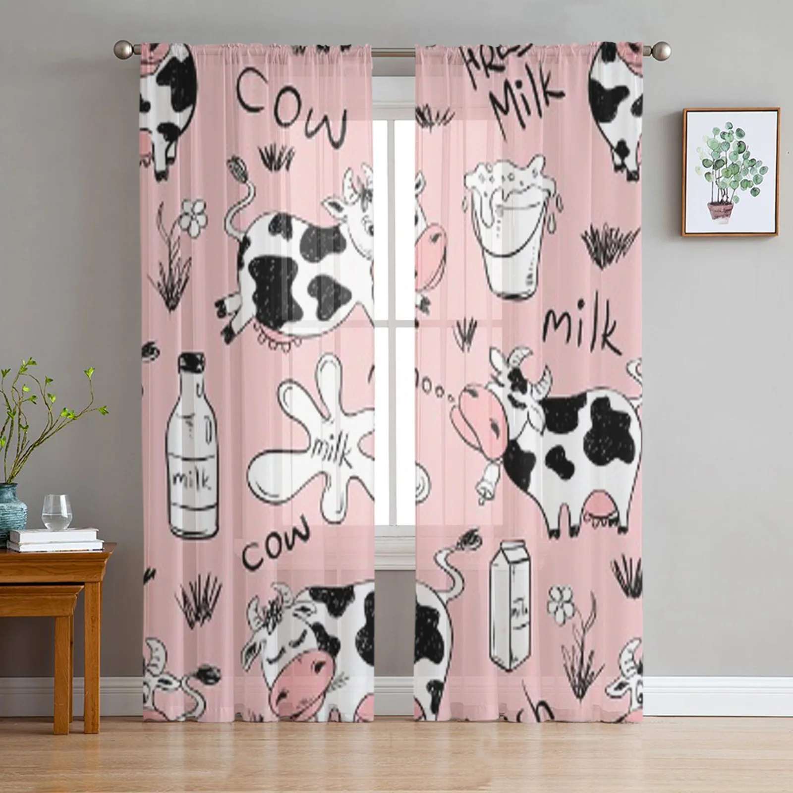 Funny Cows And Milk Pink Tulle Curtains For Living Room Sheer Curtain Bedroom Veil Organza Decorative Window Treatments