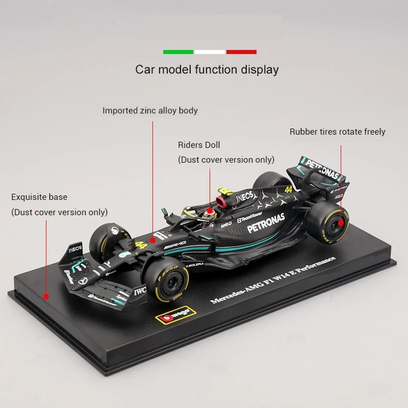Bruago 1:43 مرسيدس بنز 63 العادية Amgf1 نموذج سيارة سباق نموذج W14 محاكاة سبيكة 2023 صيغة سباق اكسسوارات جمع