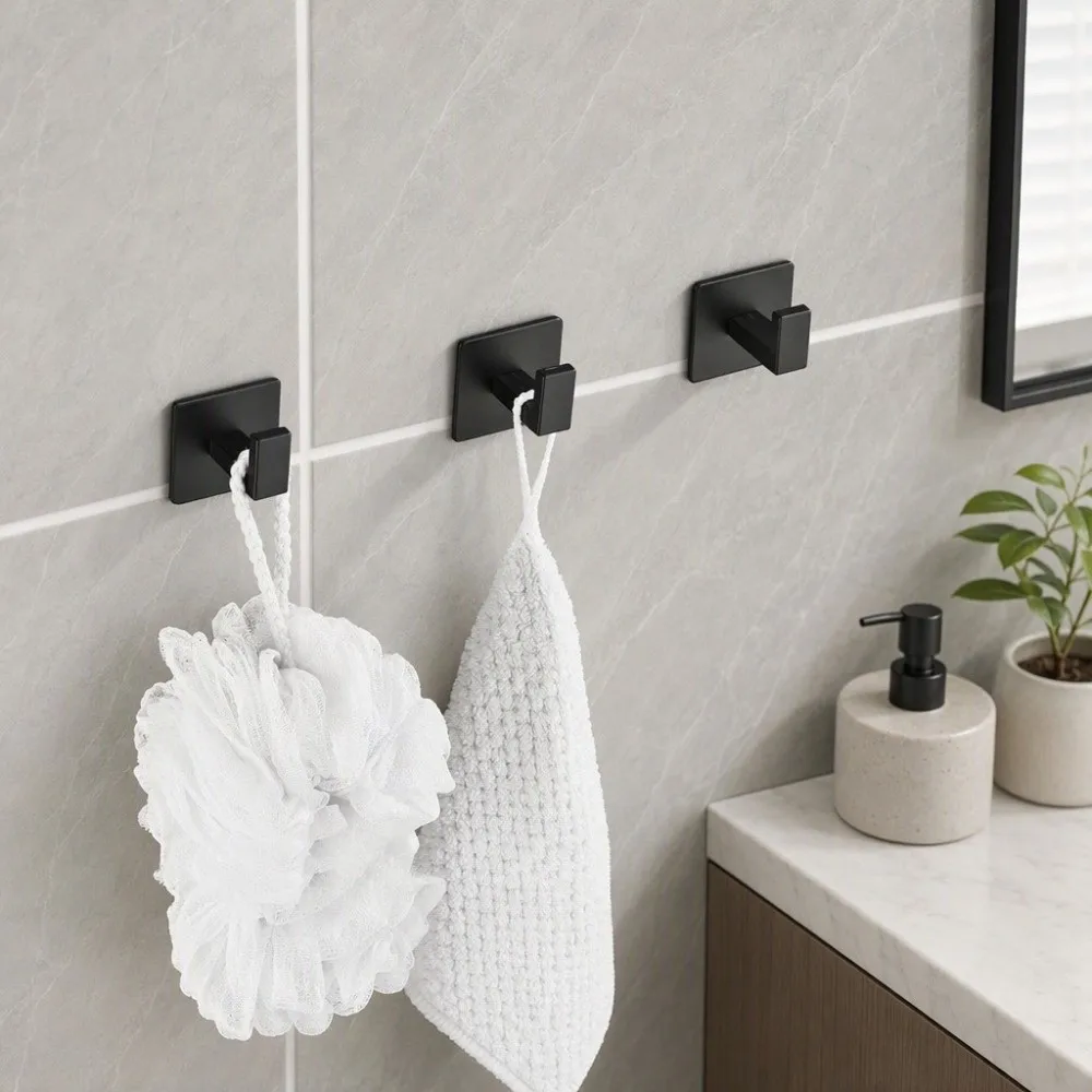 1pc Self-Adhesive Adhesive Wall Hooks Aluminum Wall Mounted Robe Hook Rust-Proof No-Drill Bathroom Hook for Bath Kitchen Bedroom