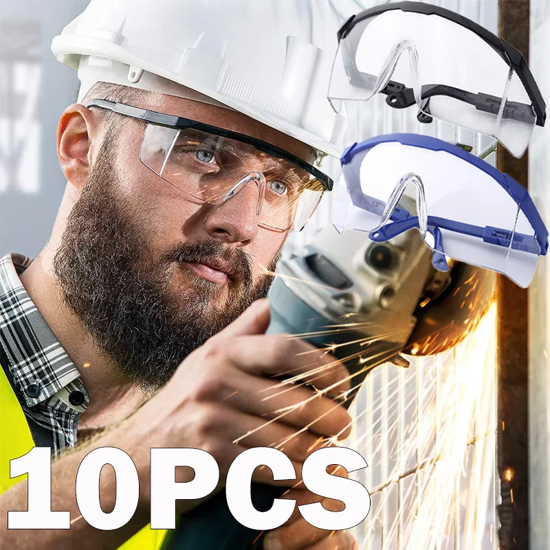 10Pcs 안전 작업 안경 2025 뜨거운 판매 안티 스플래시 실험실 보호 고글 야외 사이클링 안경 오토바이 액세서리