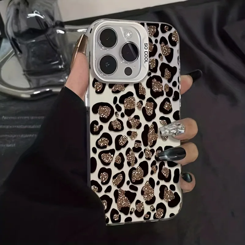 Hochwertige Gold-Glitzer Leopardenmuster Laser-Handyhülle, Passend für iPhone 17 16 15 14 13 12 11 Pro Max 14 15 16Plus Handyhülle