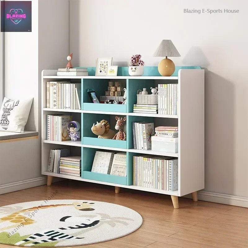 Modern Bookcases and Bookshelves Children Storage Shelves Holder Standing Bookshelf with Metal Frame for Living Room