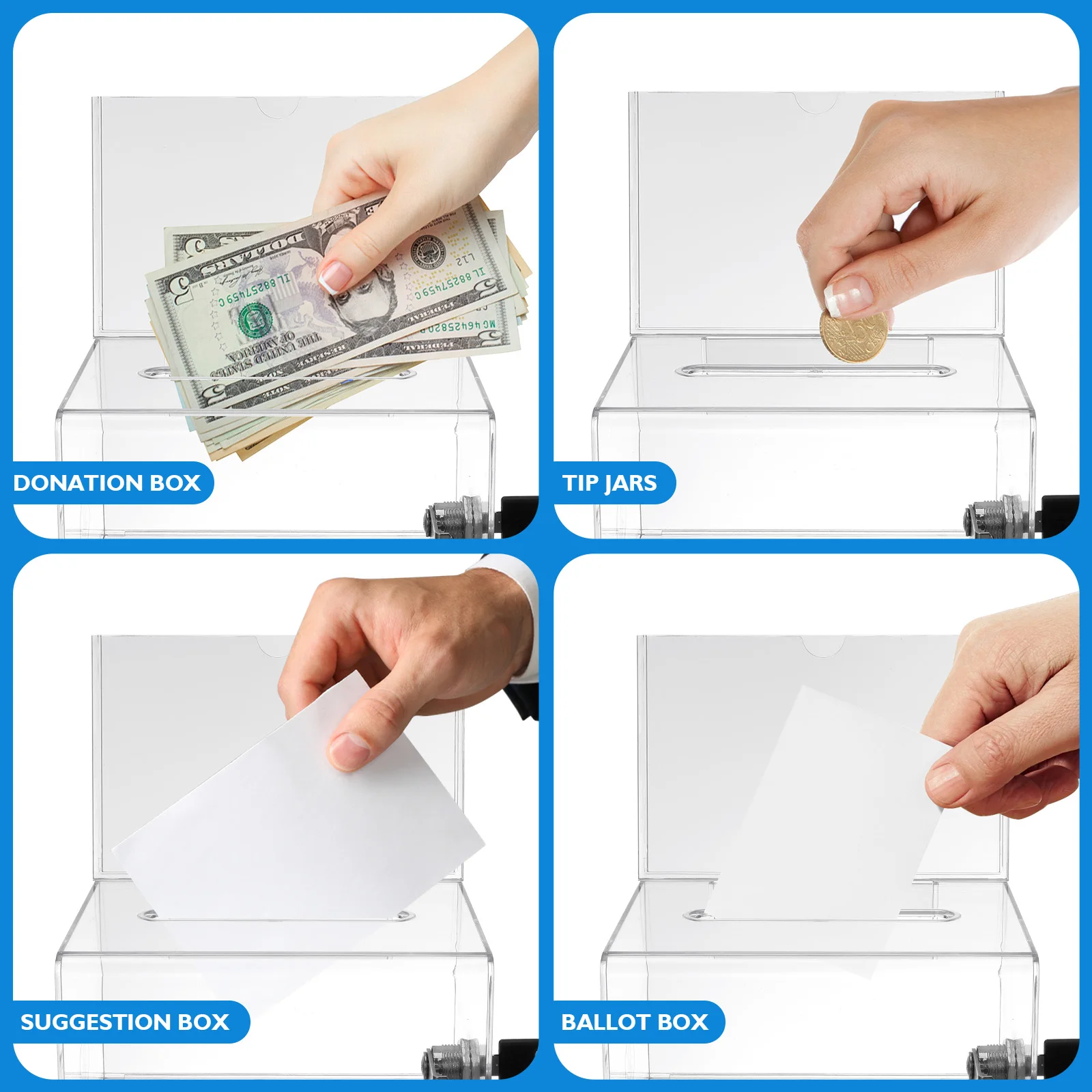 Suggestion Box Clear Ballot Box Acrylic Donation Box with lock Money Ticket Container Fundraising Collecte multiuse office tool