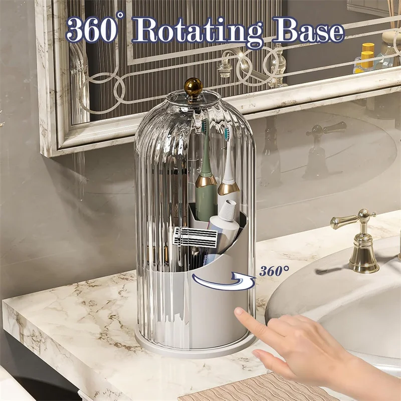 Toothbrush Holders with Sliding Lid Rotating Electric Toothbrush and Toothpaste Holder Dustproof 3 Slots Countertop Organizer