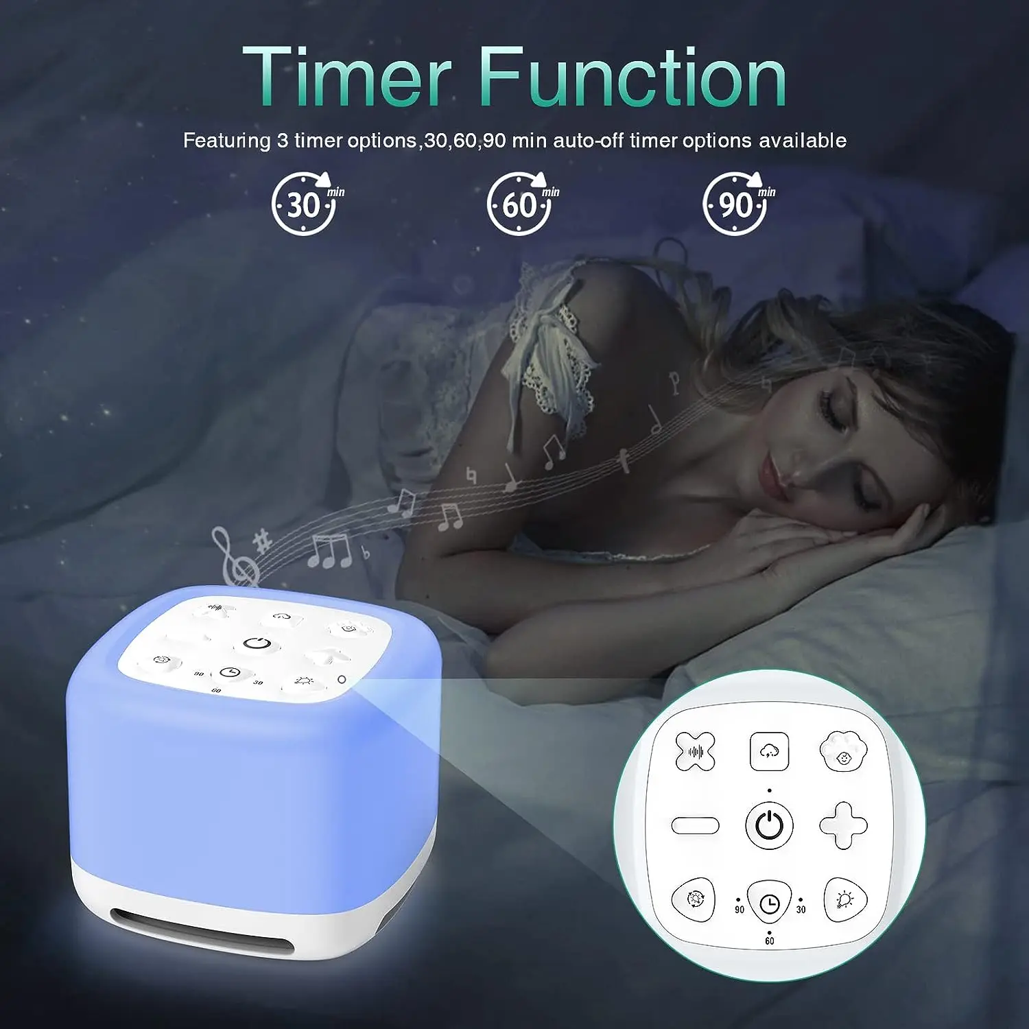 Portable Bluetooth Rechargeable White Noise Machine, 7-color Night Light, 40 Soothing Sleep Sound Machines