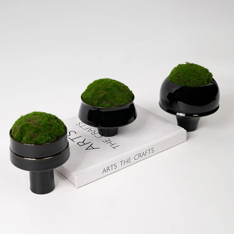 Modern Simplicity Study Hotel Office Black Decoration Resin Moss Flower Ornaments Home Decor
