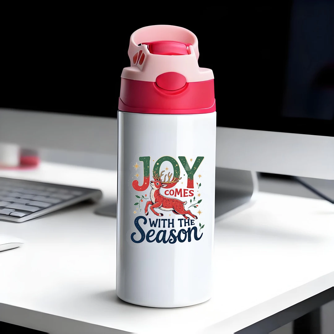 

304 Stainless Steel Insulated Cup + Kids Straw Cup + Christmas Reindeer Theme + Holiday Gift Set - Joyful Journey Warm Winter
