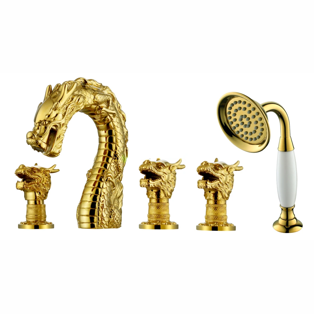 X9623T Brass Material Gold Color Double Handle of Artistic Dragon Shape Animal Bathtub Faucet