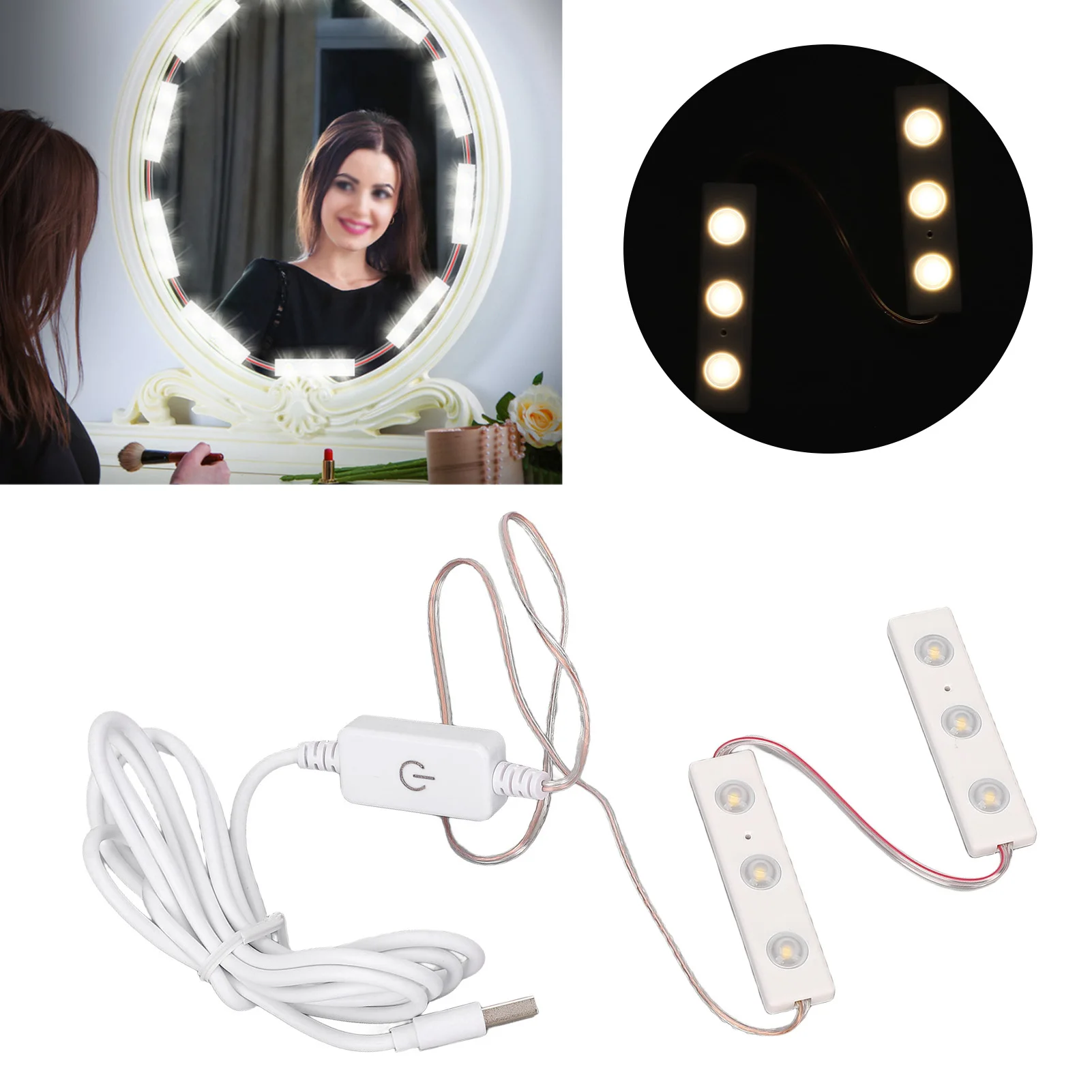 LED Makeup Mirror Light Adjustable Brightness USB Plug in DIY Mirror Strip Light Bulb LED Makeup Mirror Strip Light