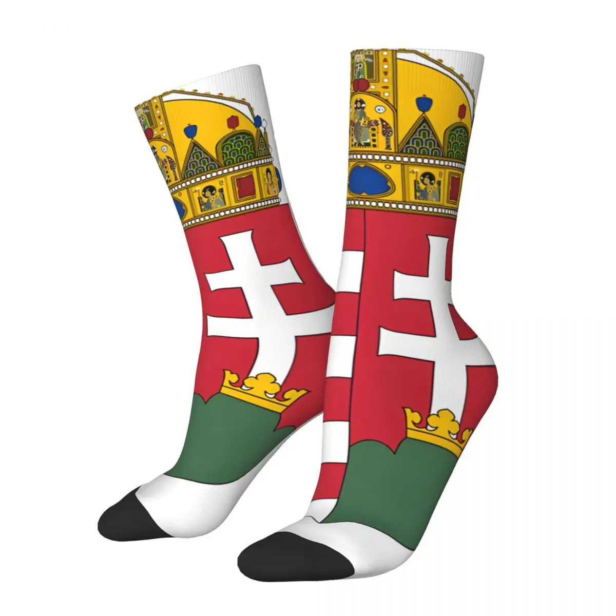 Crazy compression Hungary Coat Of Arms Sticker Sock for Men Vintage Europe Quality Pattern Crew Sock Novelty