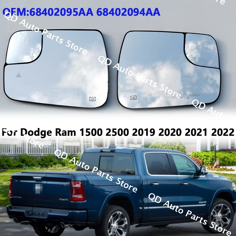 

With Heated Blind Spot Car Side Rearview Mirror Glass Lens 68402094AA 68402095AA For Dodge Ram 1500 2500 2019 2020 2021 2022