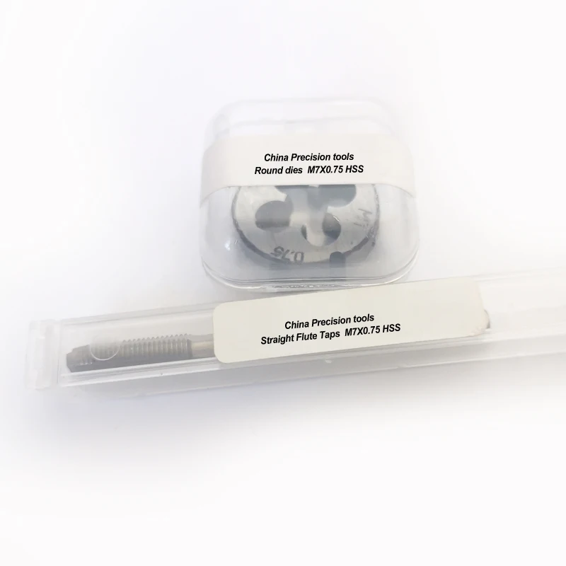2pcs HSS เมตริกขวาปลั๊ก TAP และ Die ชุด M7 M7X1 M7X0.75 Fine ตัดด้ายตรงขลุ่ยก๊อกรอบตายชุด M7X0.5