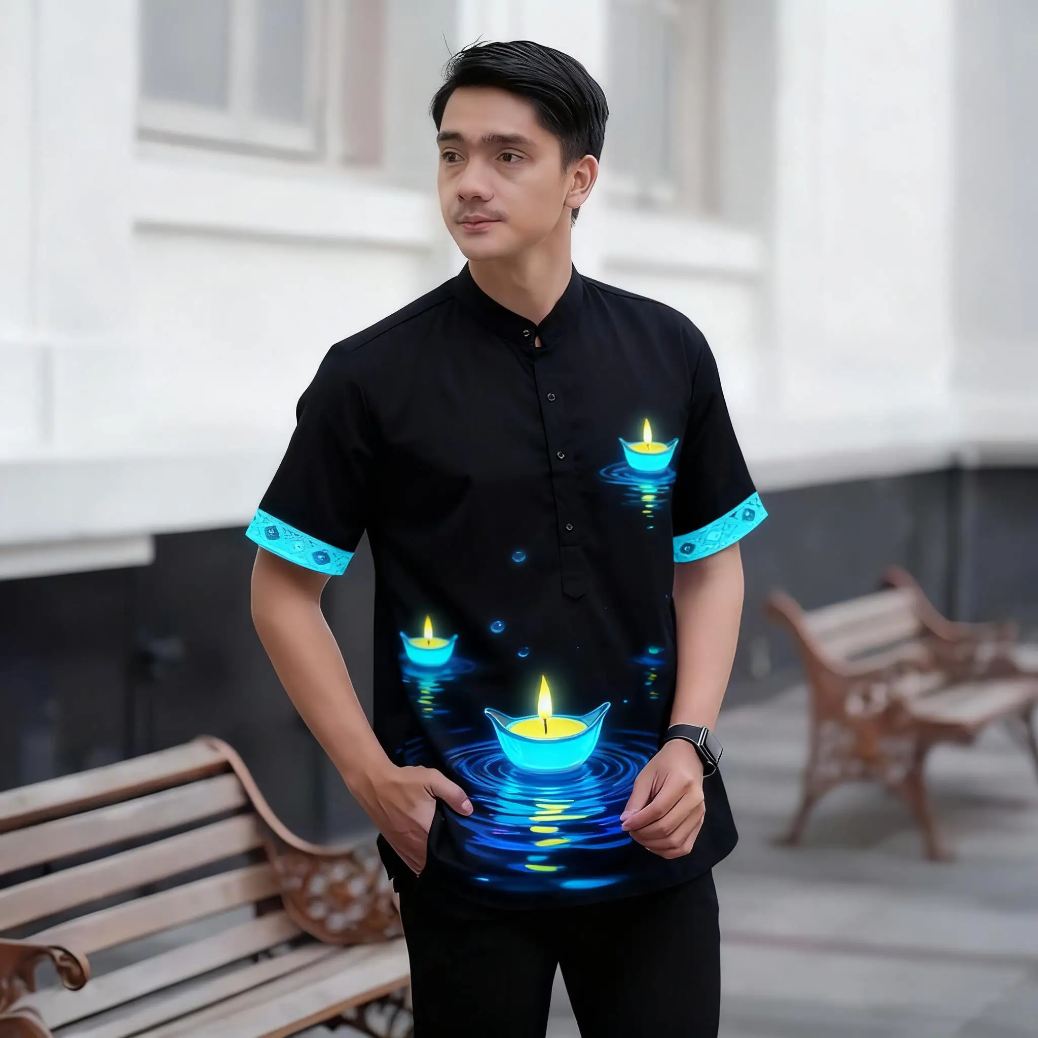 2026 رداء رجالي مسلم بأكمام قصيرة قميص عرقي نمط الوقوف طوق الملابس العربية Vetements أوم Musulman #1