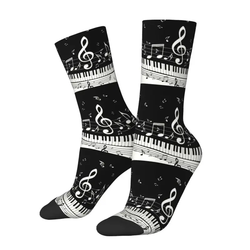 Chaussettes de sport imprimées en 3D pour hommes et femmes, chaussettes chaudes, chaussettes de piano et de notes de musique, chaussettes de basket-ball de musicien, mode