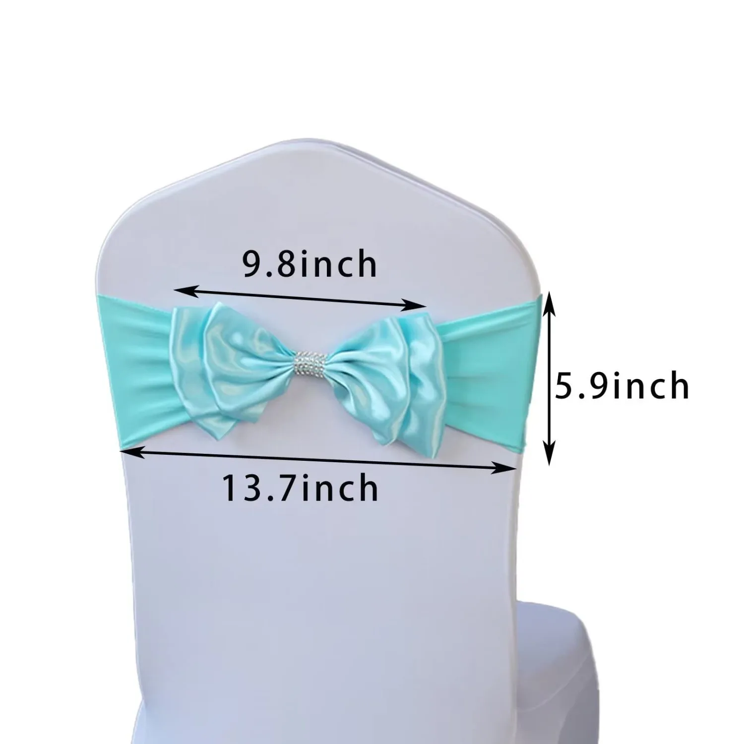 Pack of 100 Aqua Blue Double Bow Chair Sashes Spandex Stretch Chair Bands Elastic Chair Ties for Romantic Wedding Party