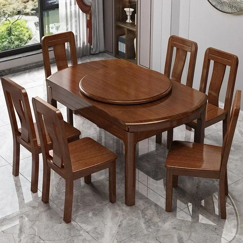 Luxury Dining Table Chairs Kitchen Restaurant Tables Sedentary Dinning Extendable Rectangular Free Shipping Mesa Comedor Round