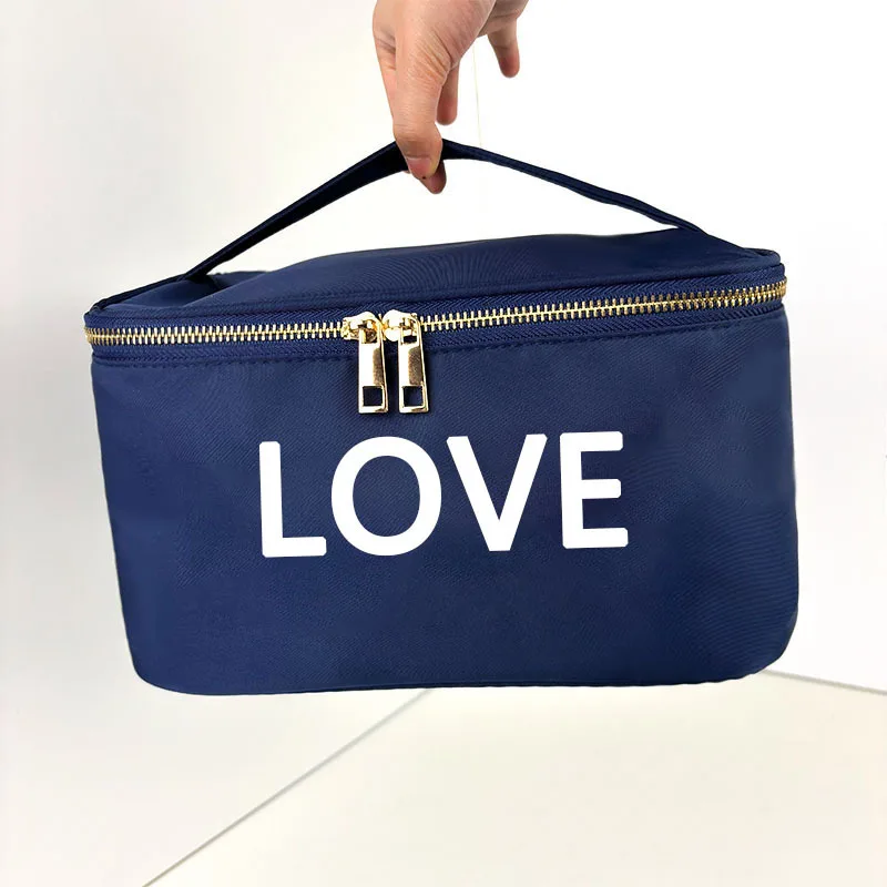 Custom Name 30PCS Zipper Cosmetic Bag For Women Travel Toiletry Case With Mirror Ladies Portable Hanging Makeup Organizer Box